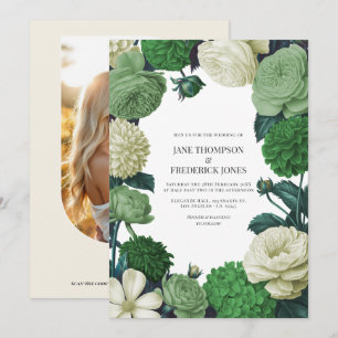 Faire-part de mariage vert botanique, ombre de fou