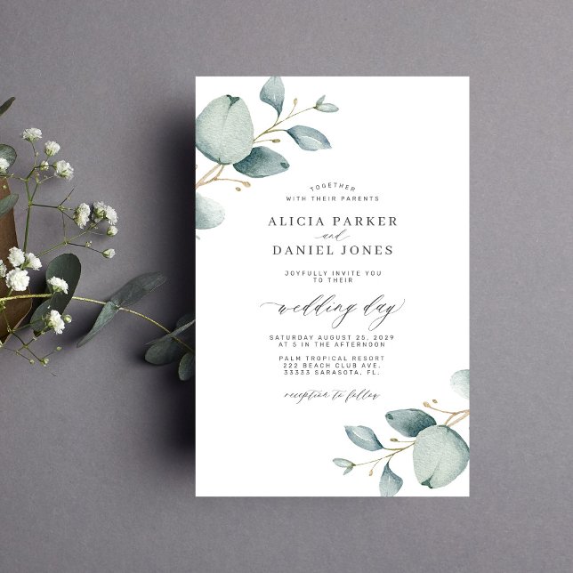 Faire-part de mariage vert budget eucalyptus (Créateur téléchargé)