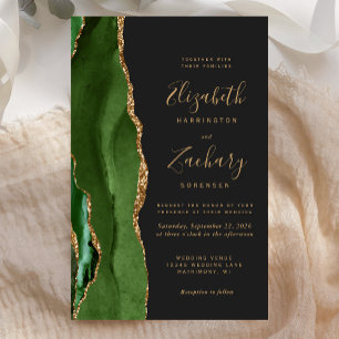 Faire-part de mariage vert chasseur agate or foncé
