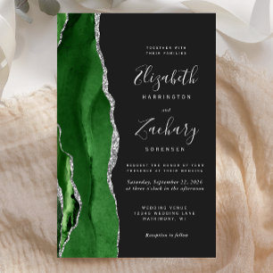 Faire-part de mariage vert chasseur argent agate s