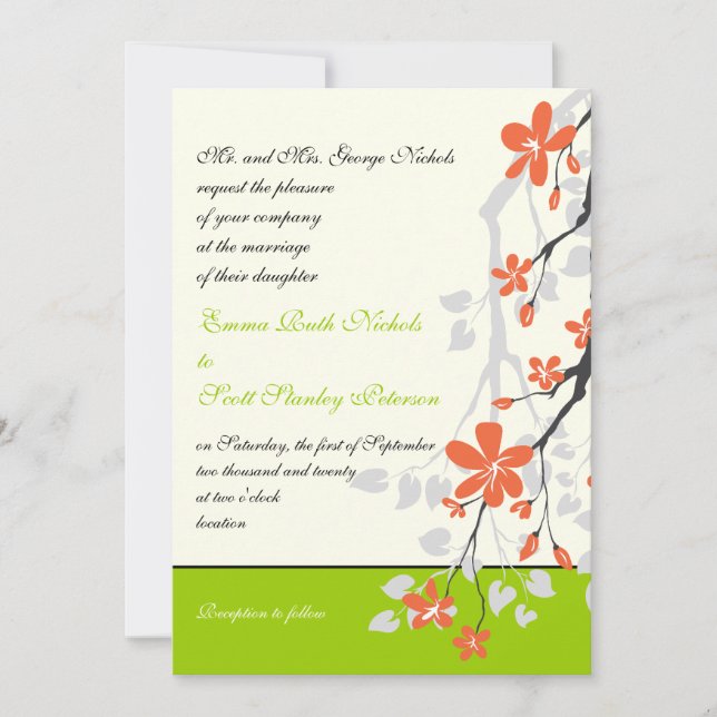 Faire-part de mariage vert citron orange (Devant)
