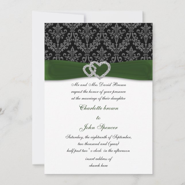 faire-part de mariage vert damassé diamante (Devant)