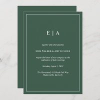 Faire-part de mariage vert de forêt monogramme min