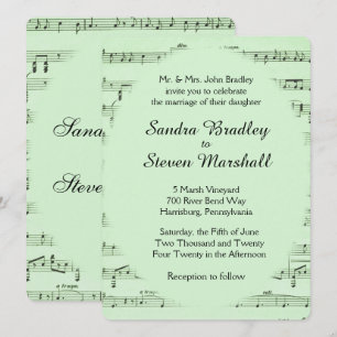 Faire-part de mariage vert de la musique feuille