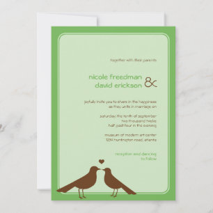 Faire-part de mariage vert des inséparables contem