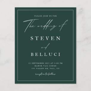 Faire-part de mariage vert émeraude de script budg