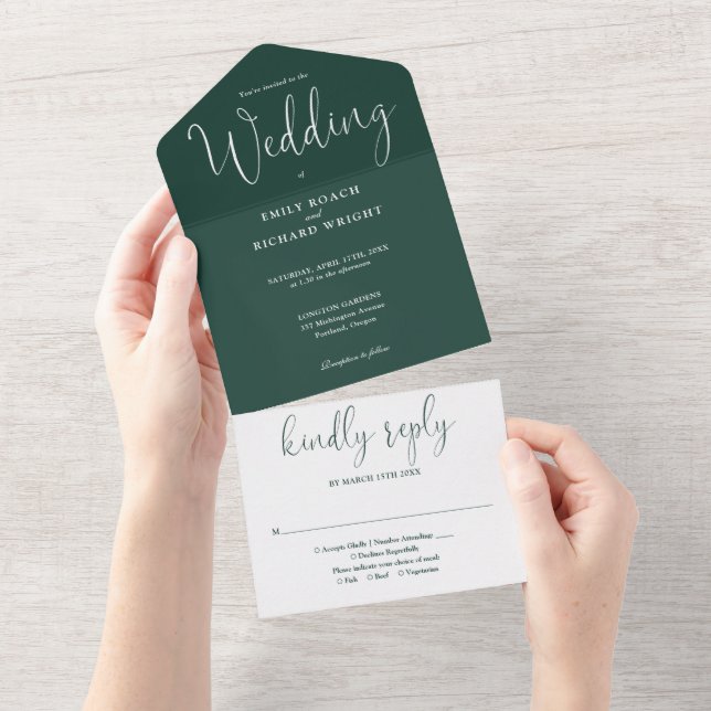 Faire-part de mariage vert émeraude écriture calli (Déchirure)