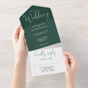 Faire-part de mariage vert émeraude écriture calli