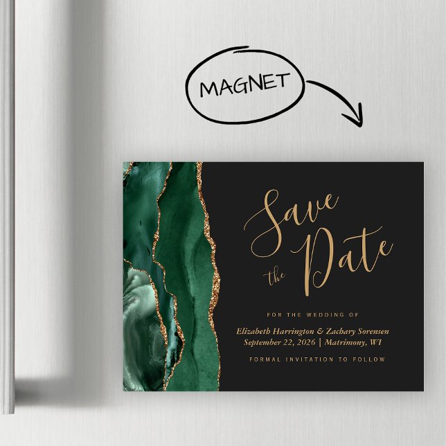 Faire-part de mariage vert émeraude foncé en agate (Créateur téléchargé)