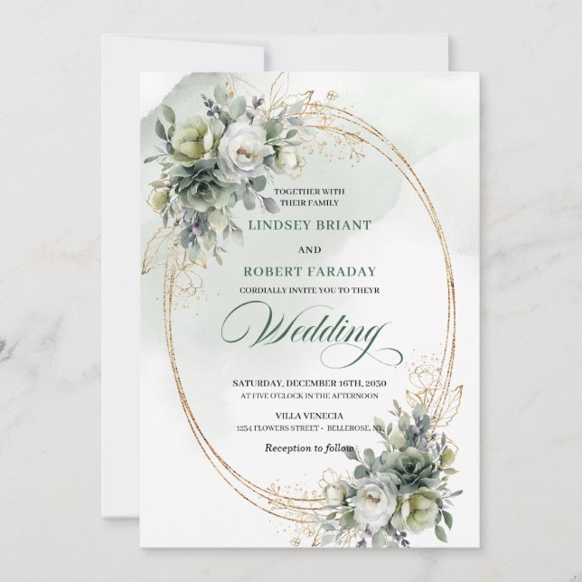 faire-part de mariage vert et or (Devant)