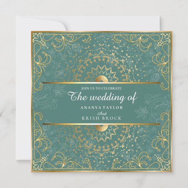 Faire-part de mariage Vert et Or éblouissant (Devant)