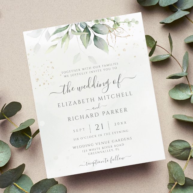 Faire-part de mariage vert eucalyptus budget (Créateur téléchargé)