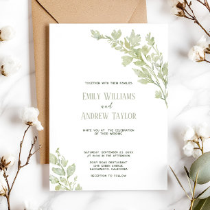 Faire-part de mariage vert minimaliste aquarelle