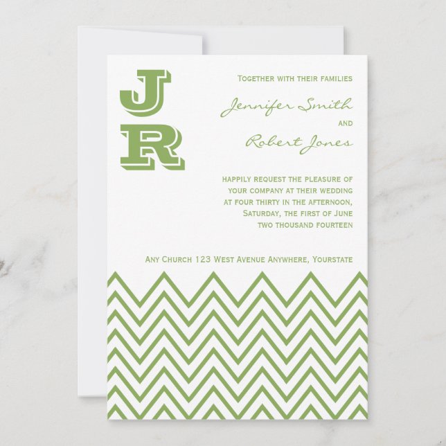 Faire-part de mariage vert moderne de Chevron (Devant)