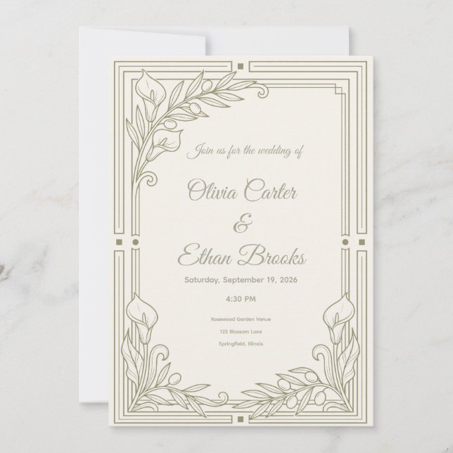 Faire-part de mariage vert neutre saga Olive moder (Devant)