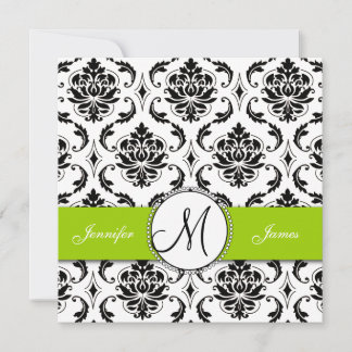 Faire-part de mariage vert noir Damas