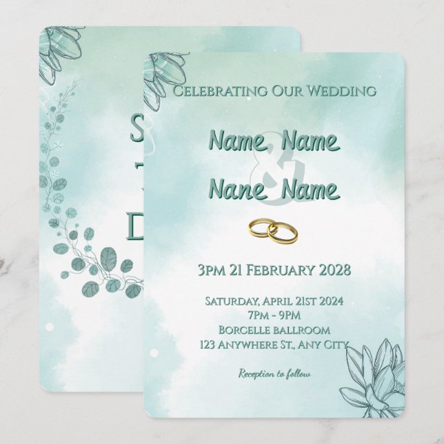 Faire-part de mariage vert olive (Devant / Derrière)