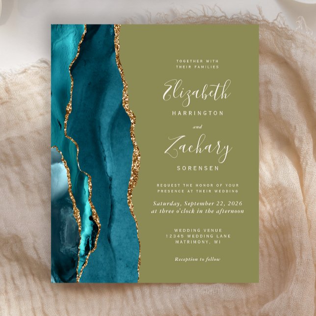 Faire-part de mariage vert olive agate sarcelle do (Créateur téléchargé)