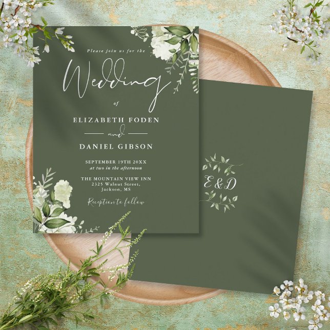 Faire-part de mariage vert olive Budget Greenery (Budget Greenery Olive Green Wedding Invitation)