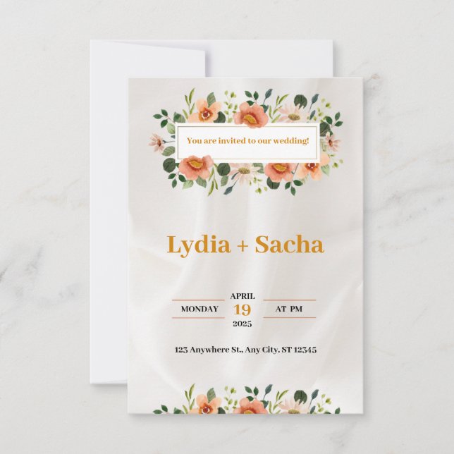 Faire-part de mariage vert orange naturel et blanc (Devant)