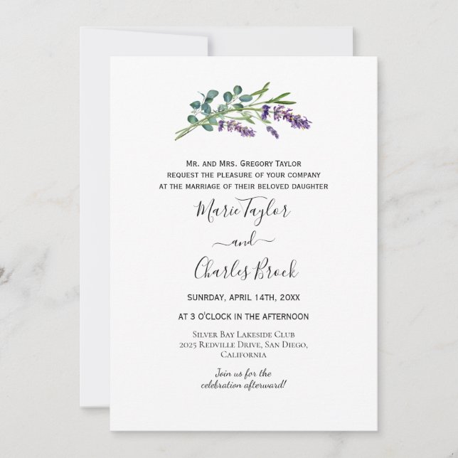 Faire-part de mariage vert pourpre Eucalyptus (Devant)