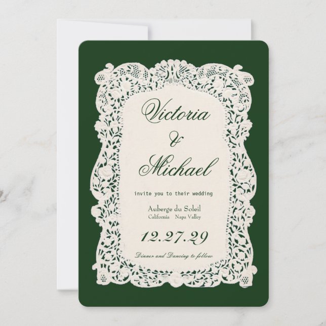 Faire-part de mariage vert profond en papier décou (Devant)