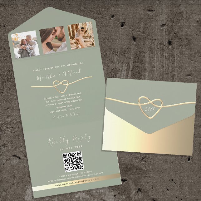 Faire-part de mariage vert sauge avec collage de p (Créateur téléchargé)