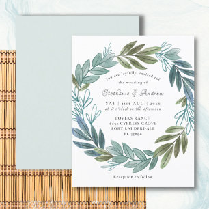 Faire-part de mariage vert sauge avec feuillage ru