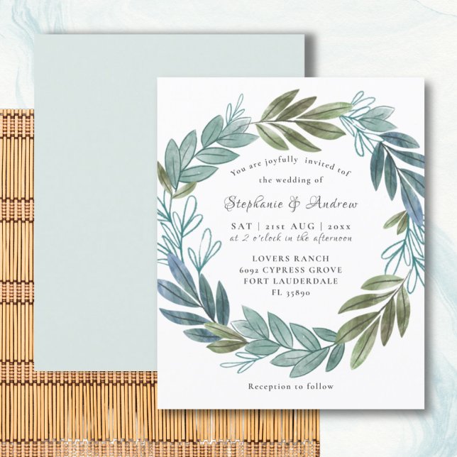 Faire-part de mariage vert sauge avec feuillage ru (Créateur téléchargé)
