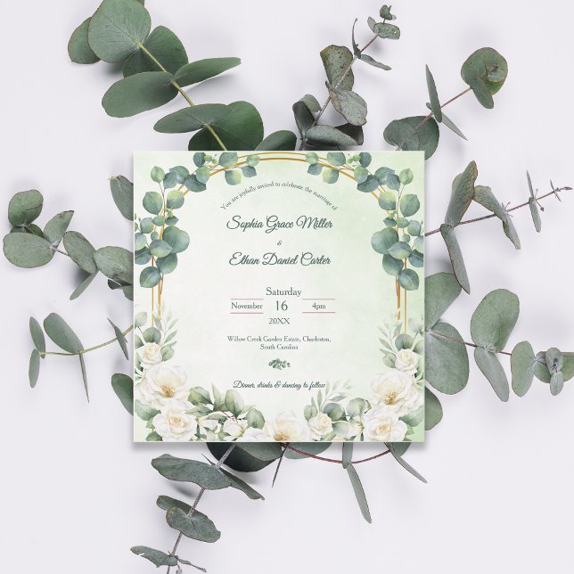 Faire-part de mariage vert sauge botanique Eucalyp (Botanical Sage Green Eucalyptus Wedding Invitation)