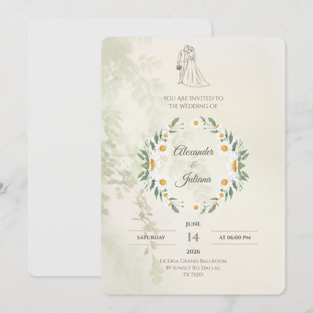 Faire-part de mariage vert sauge | Élégant Moderne (Devant / Derrière)