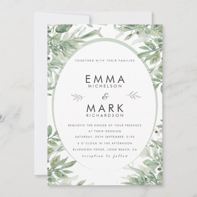 Faire-part de mariage vert sauge | Élégante Botani (Devant)