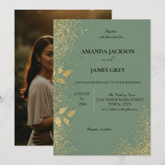 Faire-part de mariage vert sauge et or