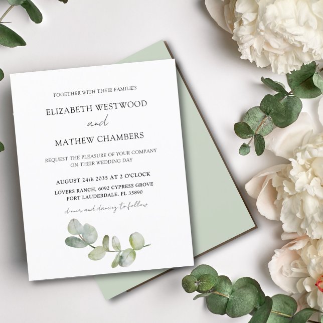 Faire-part de mariage vert sauge eucalyptus à peti (Créateur téléchargé)