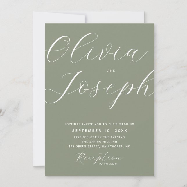 Faire-part de mariage vert sauge poussiéreux avec  (Devant)