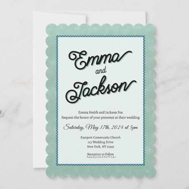 Faire-part de mariage vert, simple et moderne (Devant)
