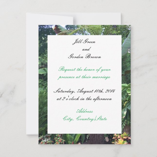 Faire-part de mariage vert tropical (Devant)