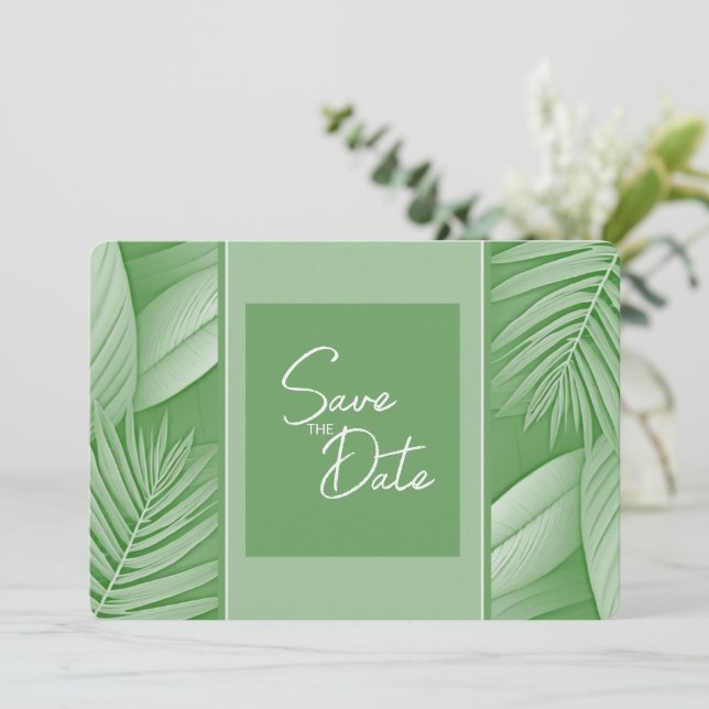 Faire-part de mariage vert tropical pour sauver la (Debout devant)