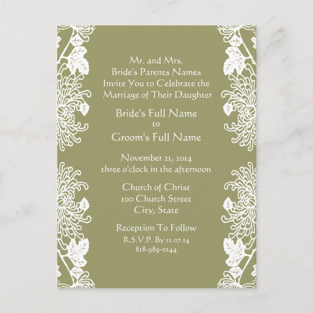 Faire-part de mariage vert vert Vintage (Devant)