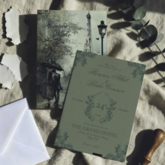 Faire-Part de Mariage Vert Vintage Paris