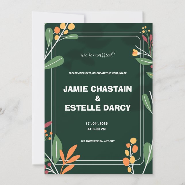 Faire-part de mariage verte (Devant)