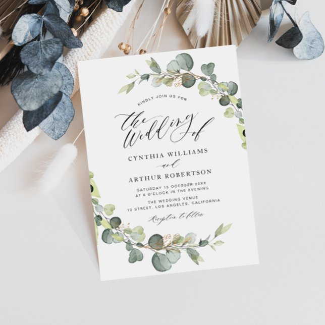 faire-part de mariage verte à l'eucalyptus moderne (Créateur téléchargé)