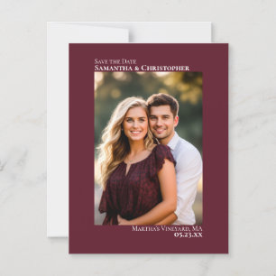 Faire-part de mariage vertical avec photo bordeaux