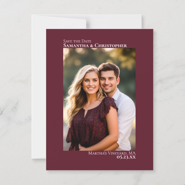 Faire-part de mariage vertical avec photo bordeaux (Recto)