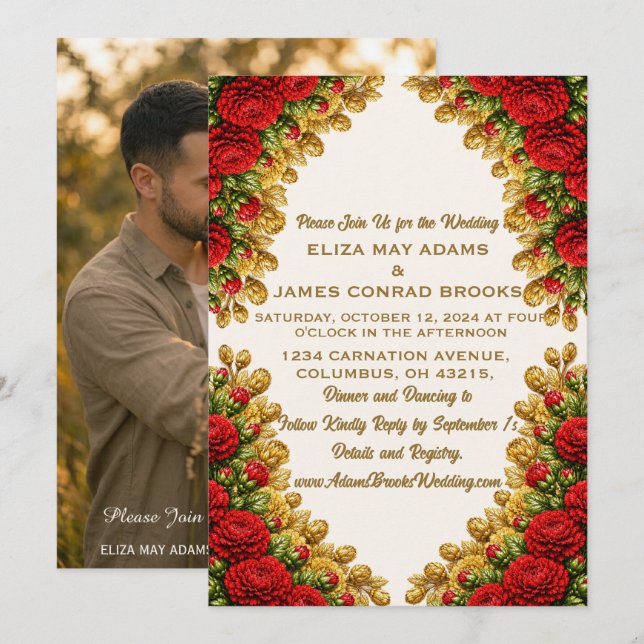 Faire-part de mariage vertical avec photo de la co (Devant / Derrière)