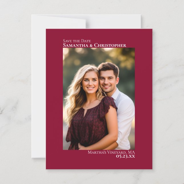 Faire-part de mariage vertical photo rouge cannebe (Recto)