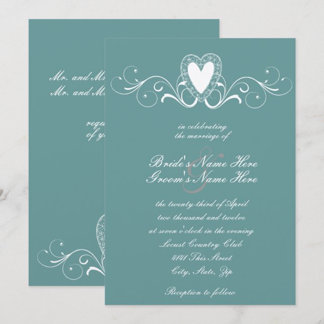 Faire-part de mariage victorien de coeur de (Devant / Derrière)