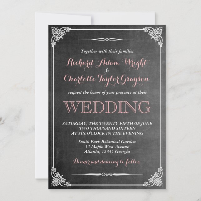 Faire-part de mariage victorien sur tableau noir v (Devant)