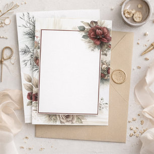 Faire-part de mariage vierge floral bordeaux moder