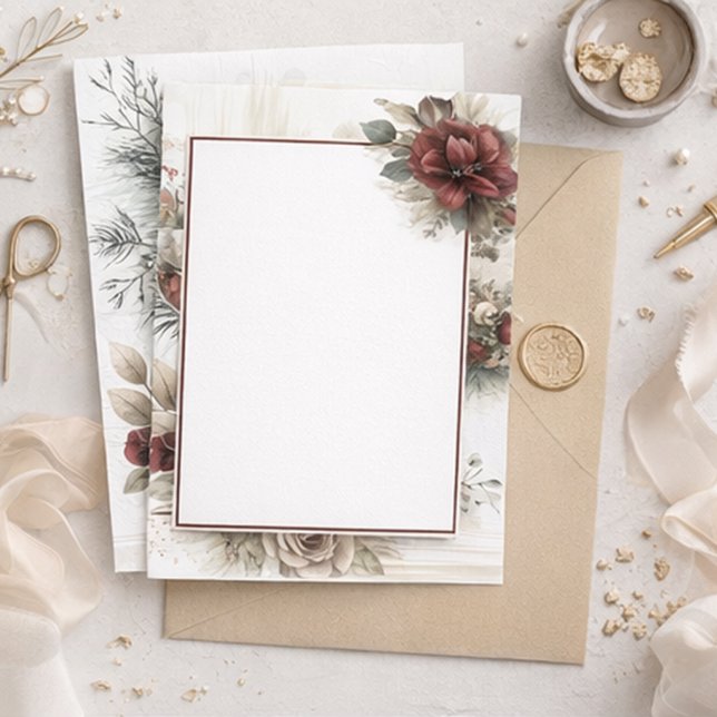 Faire-part de mariage vierge floral bordeaux moder (Créateur téléchargé)